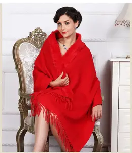 10 colores mujeres invierno cálido borla suave chal cuello de piel de conejo capas de Pashmina sueltas lana larga Cachemira Outstreet Poncho desgaste