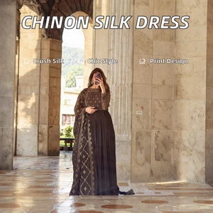 Elegante Salwar Kameez Midi de Seda Chinon Arrugada con Estampado Digital, Corte Regular, Estilo Antra Lifestyle, para Fiestas de Invierno y Bodas - Product Image 2