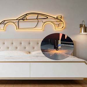 Décoration Murale LED en Métal Gravée au Laser Personnalisée - Silhouette de Voiture Sportive avec Rétroéclairage pour Garage et Caverne d'Homme - Product Image 5