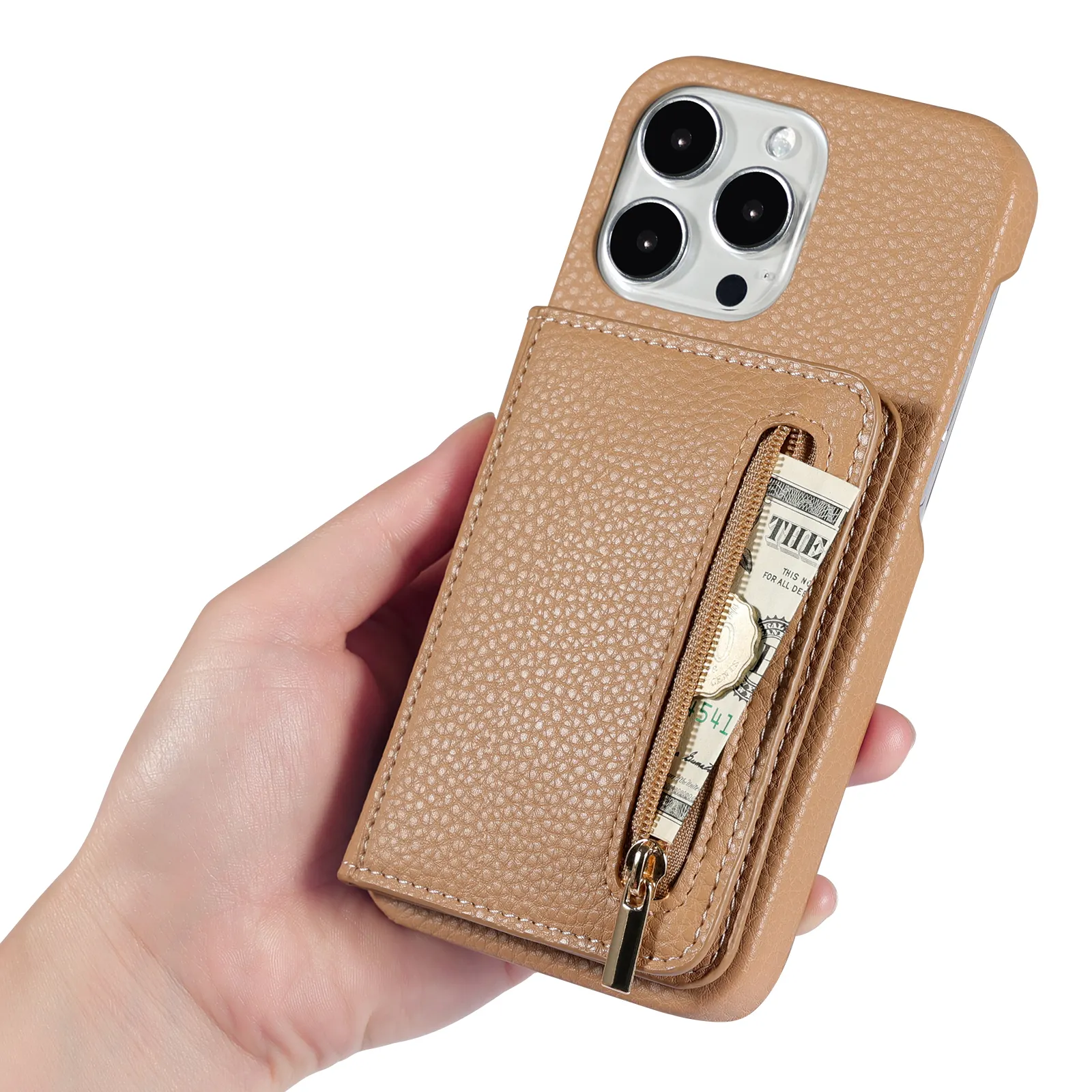 Leather Credit Card Holder Phone Cover Cases For iPhone 15 Snap On Phone Case With Detachable Flip Pocket Card Holder