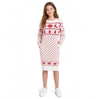 Robe courte à col rond pour filles avec logo personnalisé, rouge et blanc, motif Fair Isle, manches longues, tricot en viscose mélangée, tendance automne-hiver