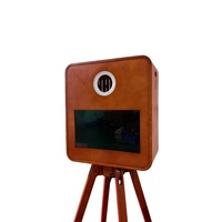 Photomaton en bois avec écran tactile de 15,6 pouces, anneau lumineux de beauté, support de caméra réglable compatible avec différents modèles de caméra