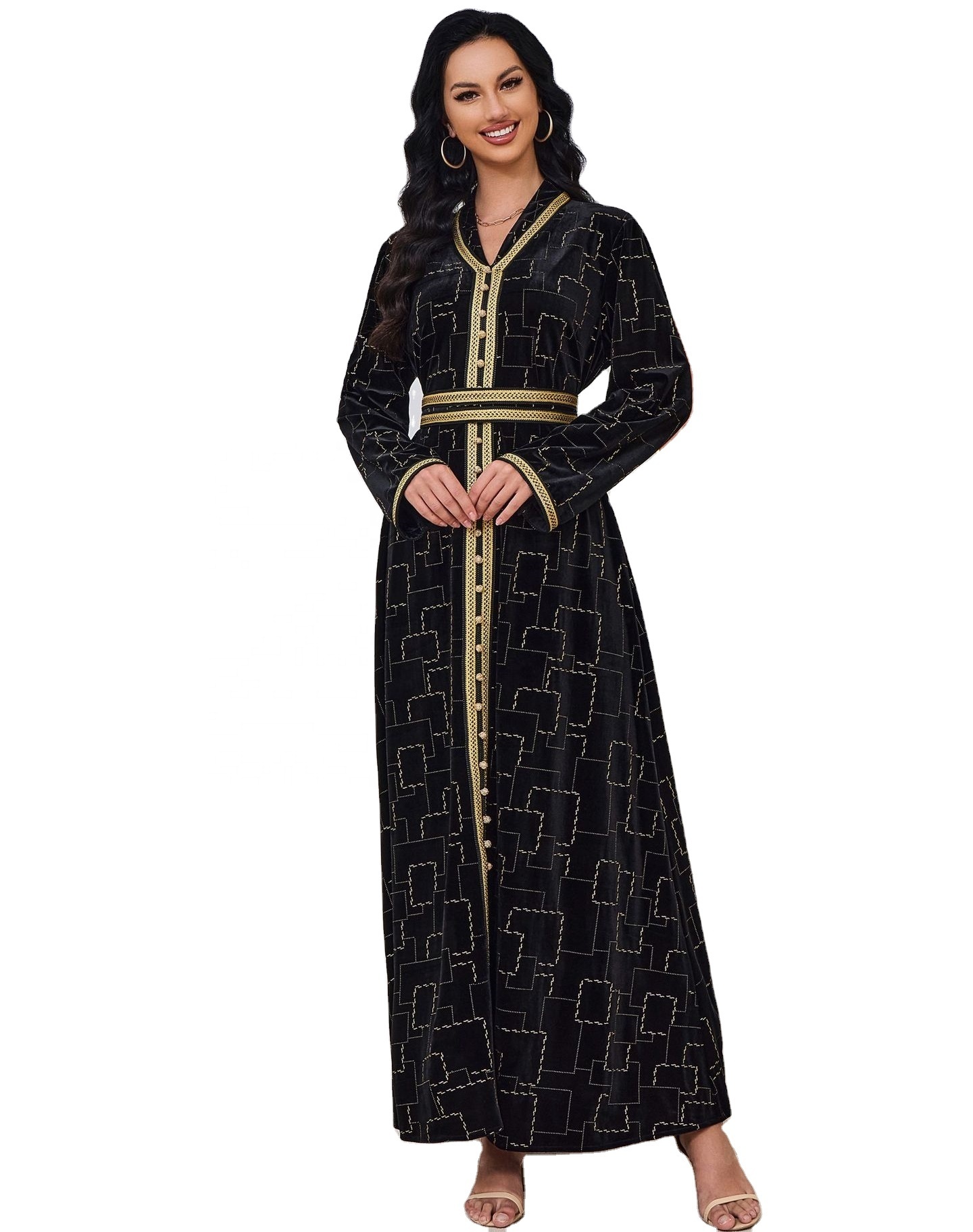 black and gold dashiki dress Long Sequin Formal Gown with Sheer Sides main image 1