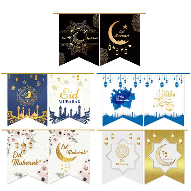 MorSun Eid Mubarak Bündnisbanner mit Laterne Mondburg Girlande Zeichen für Ramadan Festival Feier Party Dekorationen