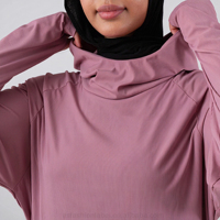 Tenue de sport modeste rose poudré OEM personnalisée, 2 pièces, pour femme, avec sweat à capuche, manches raglan, fente latérale, séchage rapide, été, style musulman