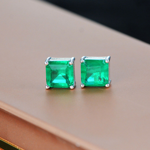 925 Sterling Silver <strong>Emerald</strong> <strong>Stud</strong> <strong>Earrings</strong> Vintage Classic Princess Cut 7mm Square Emarald <strong>Stud</strong> <strong>Earrings</strong> for Women - Product Image 6