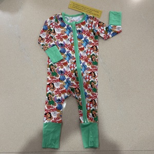 定制拼布印花拉链竹纤维婴儿衣服睡衣男童女童针织婴儿连体衣连体裤 - Product Image 3