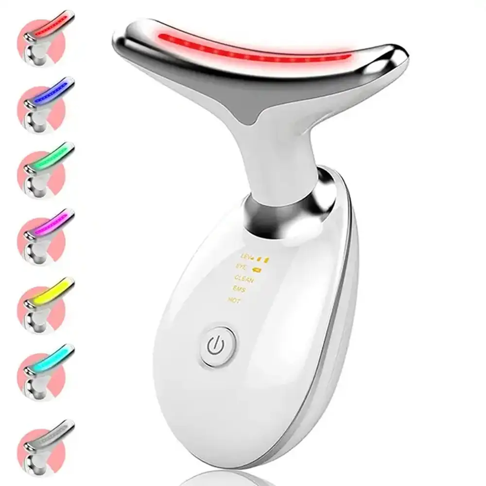 Produits de beauté Mini Face Skin Lift Tighten 7 Colors Led Light Facial Neck Massager Neck Rides Remover Ems Neck Lift Device