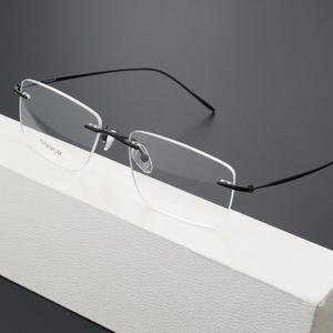クラシックシンプルメタルリムレススクエア狭いチタンフレーム光学眼鏡薄い寺院ゴールドシルバーファッションデザイン - Product Image 4