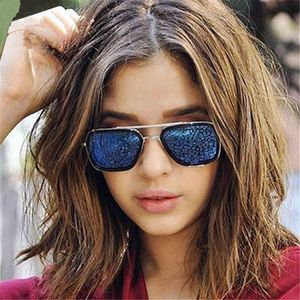 Lunettes de soleil carrées rétro personnalisées avec logo, monture métallique, protection UV400, double barre, pour hommes et femmes - Product Image 2