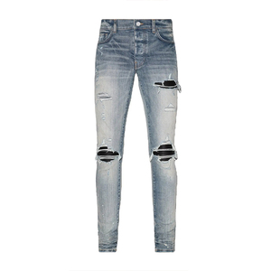 <span class=keywords><strong>Jeans</strong></span> <span class=keywords><strong>Skinny</strong></span> Strappati Casual Personalizzati OEM per <span class=keywords><strong>Uomo</strong></span>, <span class=keywords><strong>Jeans</strong></span> in Denim Strappati e Patchwork, Modello Affusolato - Product Image 1