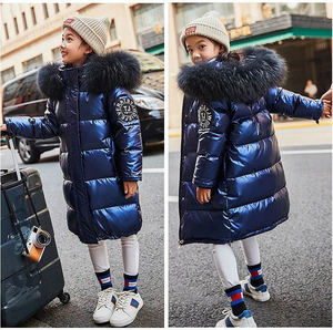 Vêtements d'hiver pour enfants OEM, manteau long pour garçons, vêtements pour filles, col en fausse fourrure, combinaison de neige bleue, parka pour adolescents - Product Image 4