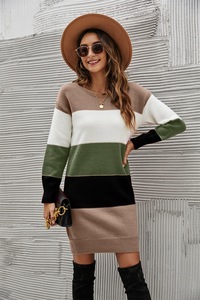 Vestidos <span class=keywords><strong>de</strong></span> invierno YiXin para mujer <span class=keywords><strong>2022</strong></span> cuello redondo Patchwork vestidos <span class=keywords><strong>de</strong></span> invierno <span class=keywords><strong>de</strong></span> punto para mujer moda suéter largo vestido ropa <span class=keywords><strong>de</strong></span> mujer - Product Image 3