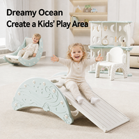Set Permainan Anak Bertema Laut Modular Multifungsi, Bingkai Panjat Plastik, Perosotan, Ayunan, Meja Playpen, Indoor Montessori