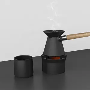 DHPO新设计哑光黑色陶瓷土耳其咖啡，配有木柄