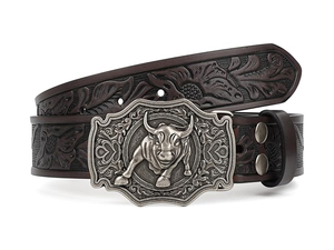 Longueur personnalisée <span class=keywords><strong>ceinture</strong></span> en <span class=keywords><strong>cuir</strong></span> véritable vintage occidentale pour hommes design de cowboy gravé décontracté avec <span class=keywords><strong>boucle</strong></span> en acier pour pantalon en jean - Product Image 4