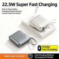 Power Bank Mini Kapasitas Tinggi 20000mAh Tahan Air Kabel Terintegrasi Pengisian Cepat Desain Ultra Tipis Layar LED 22.5W Laris Terjual