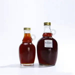 toples bening sirup Suppliers-Vanjoin Botol Sirup Kaca Bentuk Unik OEM ODM, Botol Sirup Maple dengan Tutup Logam