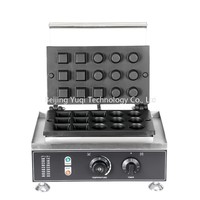 Machine à gaufres professionnelle double moule (7 carrés et 8 ronds) pour gaufres fourrées, Poffertjes - Équipement pour café de petite entreprise et chariot mobile