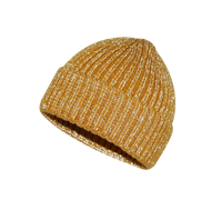 Bonnet en tricot côtelé doux thermique jaune moutarde scintillant, bonnet d'hiver à revers roulé pour femme, idéal pour le quotidien et les occasions festives, OEM