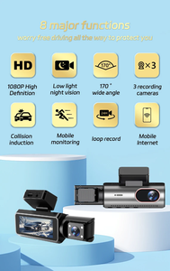 Camera hành trình ô tô 3.16 inch 1080P, tầm nhìn ban đêm, 3 kênh, camera trước và sau, phụ kiện ô tô, góc rộng - Product Image 2