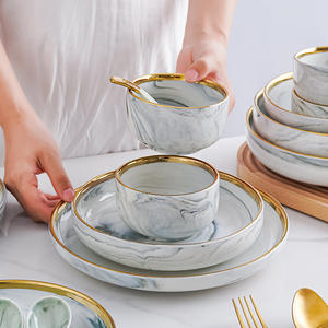 Nordique doré garniture marbre plats costume ménage filet rouge céramique bol plat assiette vaisselle combinaison riz bol soupe plat assiette - Product Image 3