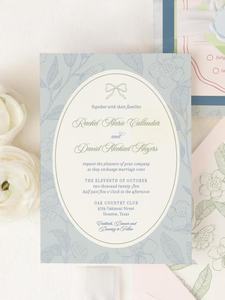 <span class=keywords><strong>การ์ด</strong></span>เชิญงานแต่งงานและลายดอกไม้ที่มีความสนุกสนาน: สีฟ้า สีชมพูอมแดง และสีเขียว พร้อมริบบิ้นและตราประทับขี้ผึ้ง - Product Image 3