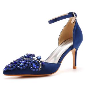 S6124F Scarpe da Sposa Bianche in Raso con <span class=keywords><strong>Tacco</strong></span> Alto a Punta di <span class=keywords><strong>7</strong></span> <span class=keywords><strong>cm</strong></span>, Decorate con Strass, Taglie Grandi - Product Image 6