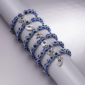 6-8 Pcs Evil Eye Bracelets - Stretch Beaded Bracelets, Blue Fatima Eye, Adjustable, For Men & Women
