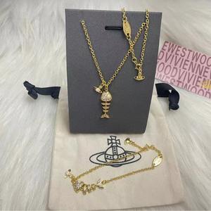 Conjunto de Collar y Pendientes de Cadena de Bambú y Cobre con Colgante de Espina de Pescado Pequeña, Estilo Imperio de la Emperatriz Saturna 2024, Unisex - Product Image 3