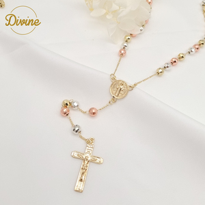 Joyería Religiosa <span class=keywords><strong>de</strong></span> San Benito, Rosarios Católicos Islámicos Musulmanes, Colgante <span class=keywords><strong>de</strong></span> Cruz, Cadena <span class=keywords><strong>de</strong></span> Cuentas, Collares <span class=keywords><strong>de</strong></span> <span class=keywords><strong>Rosario</strong></span> Chapados en Oro - Product Image 1