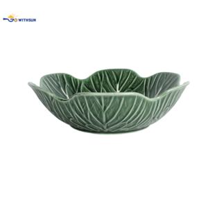 Vaisselle en céramique jetable à motif de choux verts, vente en gros directe <span class=keywords><strong>d</strong></span>'usine à <span class=keywords><strong>prix</strong></span> abordable, ensemble de 4 pièces : assiettes et bols en forme de pétales - Product Image 4