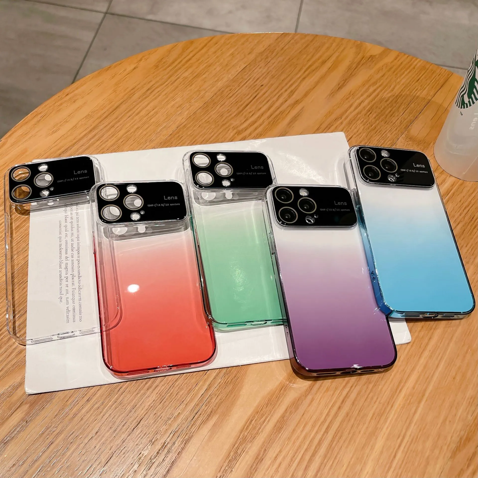 Newest Large Window Lens Protection Case For Phone Luxury Gradient Color For iPhone 14 13 12 Translucent Smartphone Case