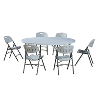 Table ronde pliable blanche pour banquet, table de réception en plastique, table de repas portable et légère pour fête en plein air, mariage