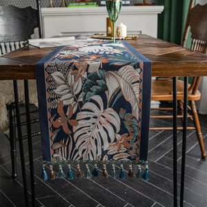 Boho Palm Leaves <span class=keywords><strong>Tropical</strong></span> Botanical Jungle Table Runner Cocina Rectangular Tabletop Cover con flecos - Product Image 1