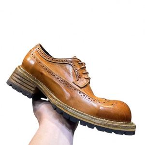 Zapatos de Hombre de Cuero para Invierno, Estilo Casual de Negocios, con Cordones, Suela Gruesa, Tacón Elevado, Patrón Grabado, Transpirables, Altura hasta el Tobillo - Product Image 5