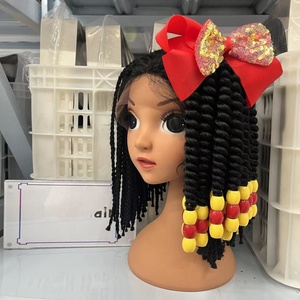 Extensions <span class=keywords><strong>de</strong></span> cheveux synthétiques tressées sur mesure pour enfants, 8 pouces, avec grandes boules à bulles - Product Image 3
