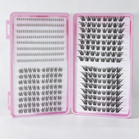 36 rangées de cils en cluster DIY, longueurs mixtes naturelles, fibres synthétiques, faux cils faits à la main dans un étui rose