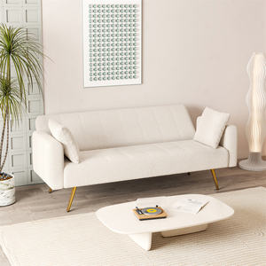 Canapé-lit convertible moderne en velours blanc, pliable, personnalisable, 3 places, avec fonction extensible, canapé et lit - Product Image 2