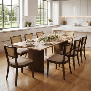 Mesa de Comedor de Roble Ecológica y Duradera con Diseño Moderno y Minimalista, Juego de Comedor de 10 Piezas que Ahorra Espacio - Product Image 4