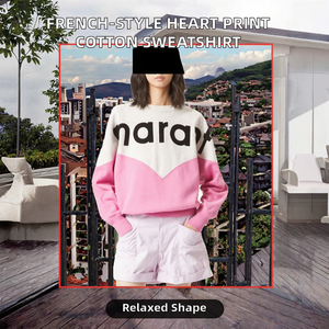 เสื้อสเวตเชิ้ตผ้าฝ้ายเทอร์รี่สไตล์ฝรั่งเศส แขนยาวทรงหลวม พิมพ์ลายหัวใจสีสันตัดกัน สไตล์ลำลอง มีโลโก้ - Product Image 2