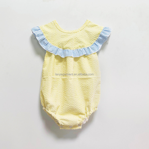 Enfants enfants jaune Seersucker garçon <span class=keywords><strong>Jon</strong></span> <span class=keywords><strong>Jon</strong></span> barboteuse filles robes trapèze bébé sans manches bulle frère correspondant ensemble de vêtements - Product Image 3