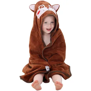 MICHLEY New brown Animal Kinder Strand tuch Coral Plüsch Absorbent Boys Cape Bademantel Kinder Badet uch