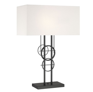 Lámpara de Mesa de Metal Negro de Tamaño Mediano con 2 Luces y Pantalla Cuadrada E26/E27 de 28 Pulgadas - Product Image 1