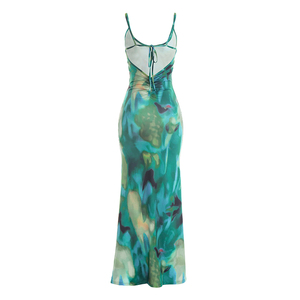 Viviblook D26DS065 Women Summer New Casual Vacation Printed Suspender Backless Slim Fit Maxi Evening Dresses - Product Image 6