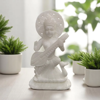 Statue artisanale de Saraswati en marbre blanc, 5 pouces, polie, style antique, déesse hindoue, sculpture en pierre pour temple domestique