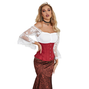 <span class=keywords><strong>Corset</strong></span> sous le buste gothique Steampunk <span class=keywords><strong>rouge</strong></span> 14 os en acier Corselet de mise en forme du corps - Product Image 5