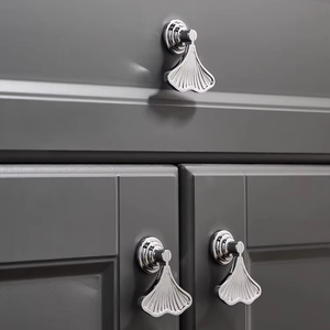 Ginkgo lá-hình dạng hiện đại Knob xử lý sáng bạc thả mặt dây kéo phần cứng cho phòng ngủ nhà bếp ngoài trời ngăn kéo tủ quần áo - Product Image 4