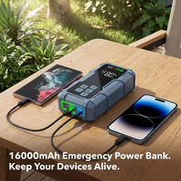1000A 12V Car Jump Starter Air Compressor Portable Tire Inflator Booster 16000mAh Waterproof Power Bank Emergency Jump Box
