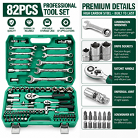 Kit d'outils mécaniques 82 pièces en acier à haute teneur en carbone, jeu de douilles, clé à cliquet, clé à molette, embouts de tournevis, kit de réparation automobile, usine OEM